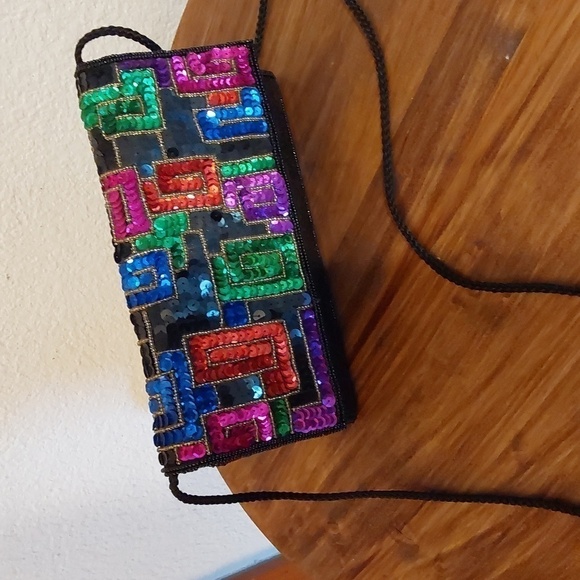 Womens Vibrant Multi-Color Sequin Bling RETRO Vintage EVENING Bag Clutch - Picture 7 of 7